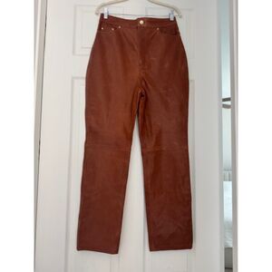 Revolve LPA Leather high rise, relaxed, straight leg British tan, M